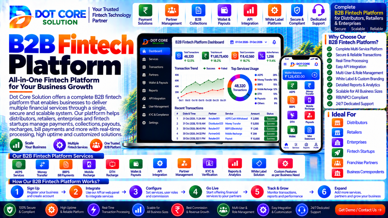 B2B fintech platform connecting payments, APIs, transactions, partners and financial operations