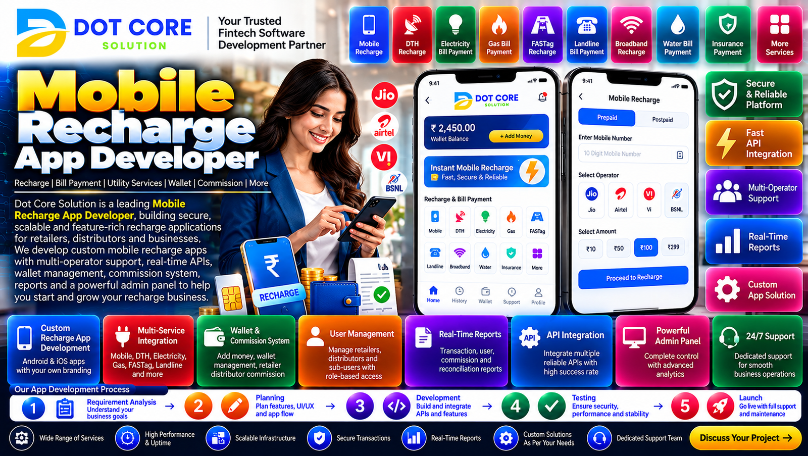 Mobile Recharge App Developer creating a mobile recharge app with operator selection, secure payments, and transaction trackin