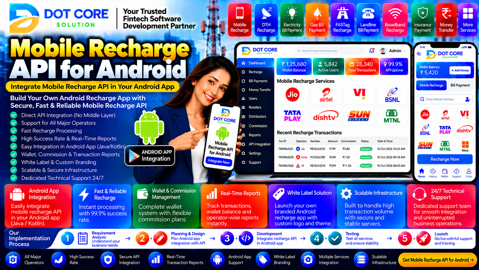 Mobile recharge API for Android app integration and transaction management