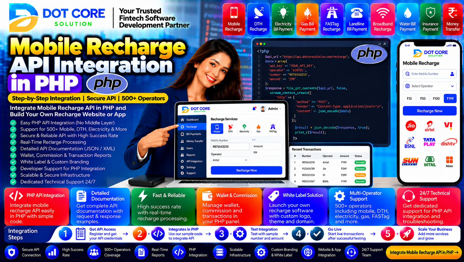 Mobile recharge API integration in PHP using cURL and transaction tracking